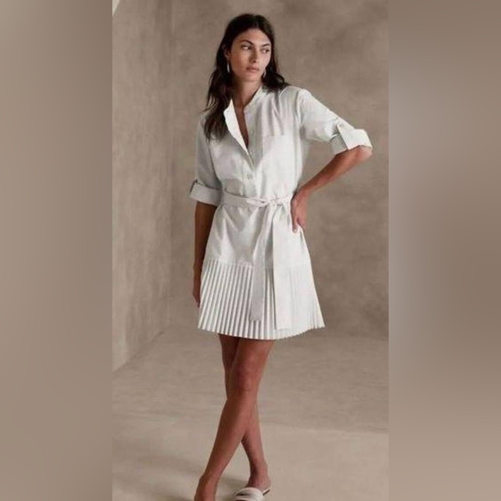 Banana Republic Pleated Hem White Shirt Dress